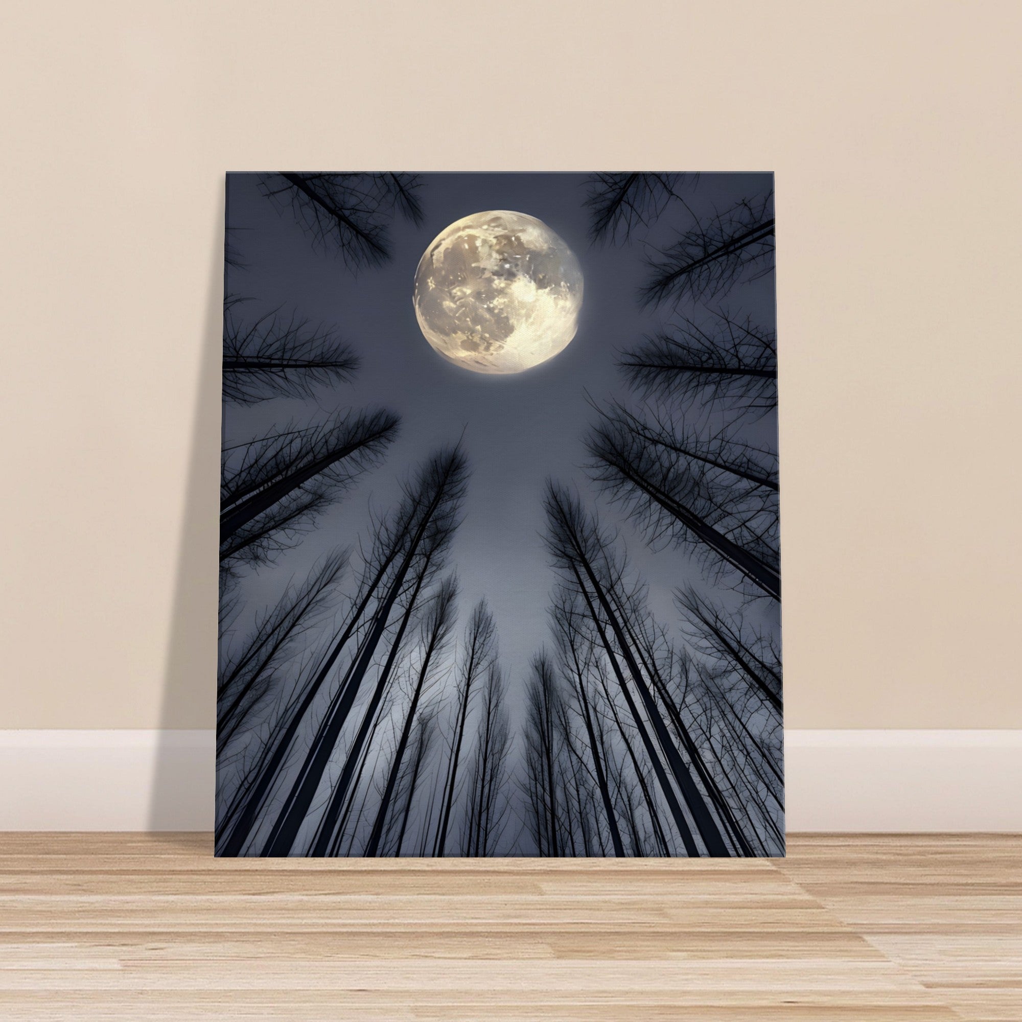 Ethereal Night Landscape Canvas – Glowing Moon & Forest Scene