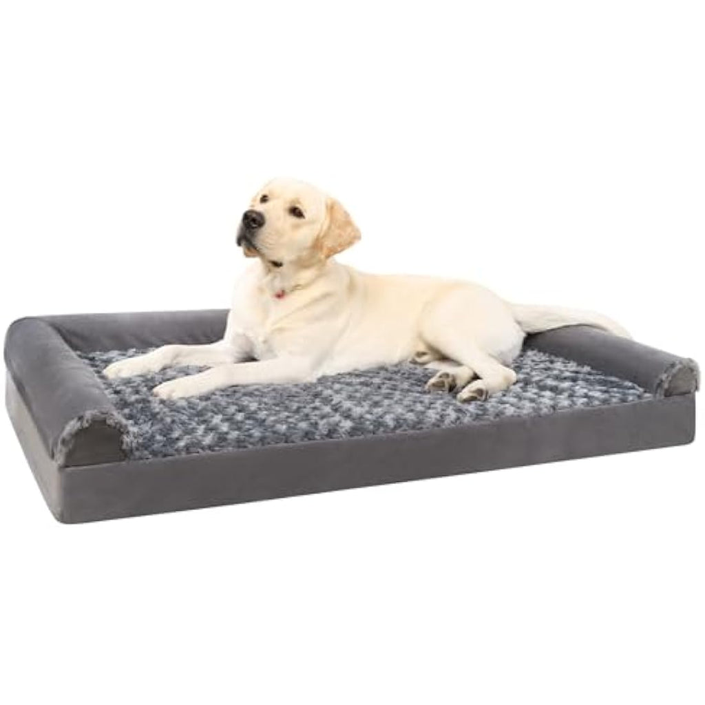 KSIIA XXL Orthopedic Dog Bed – Extra Large Washable Grey Sofa Bolster