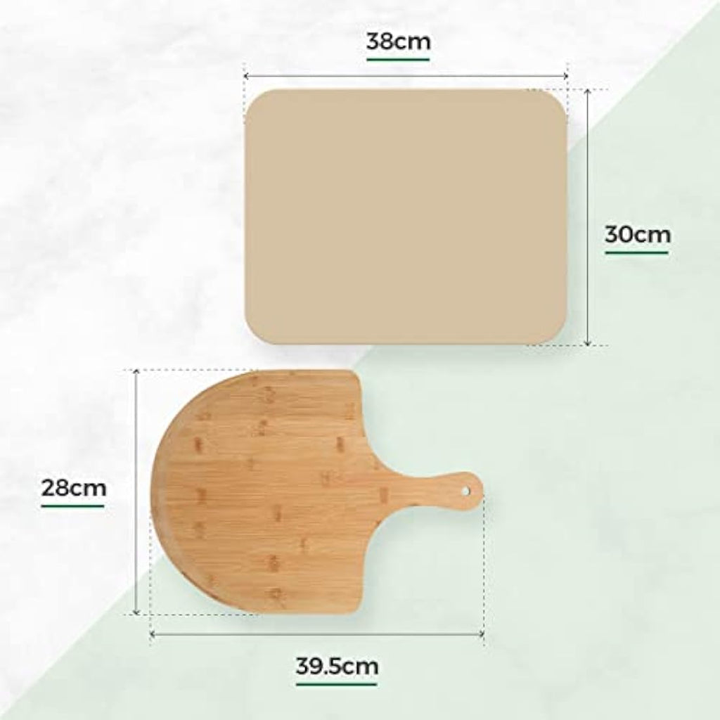 Silk Route Home Cordierite Pizza Stone and Bamboo Paddle Set - 38x30cm