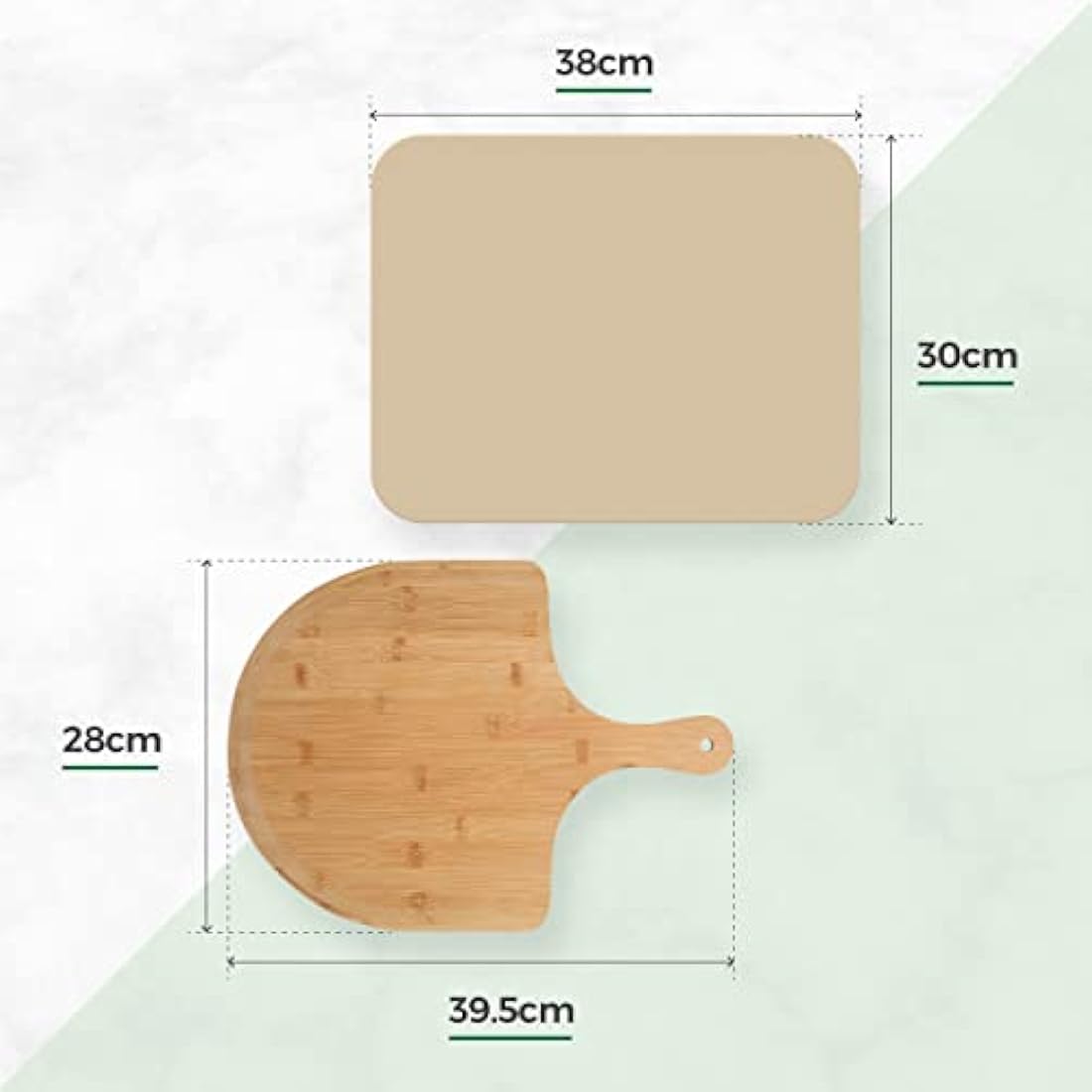 Silk Route Home Cordierite Pizza Stone and Bamboo Paddle Set - 38x30cm