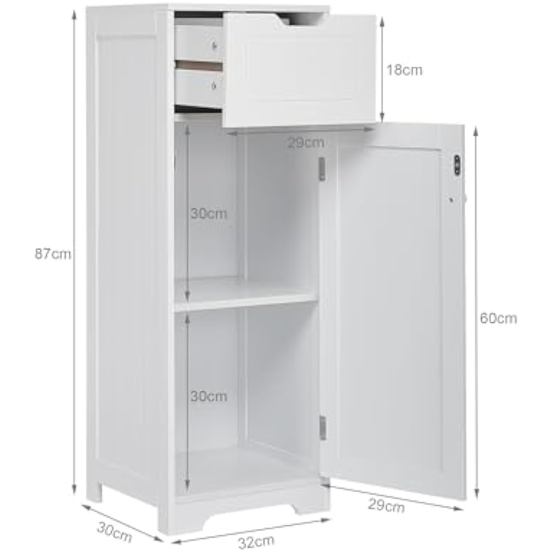 Jolof Store White MDF Bathroom Floor Cabinet with Drawer and Shelves
