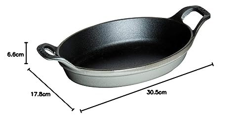 STAUB Oval Roasting Dish – 24 cm Enamelled Cast Iron, Graphite Grey