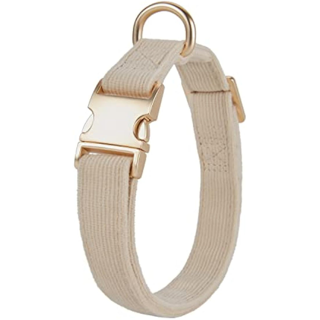 YUDOTE Cotton Corduroy Dog Collar for Sensitive Skin - Creamy White, Medium