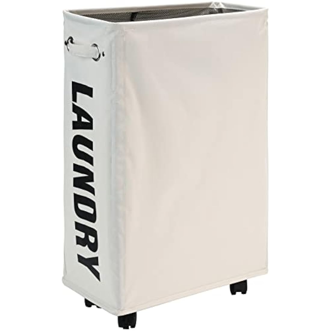 DOKEHOM Slim Rolling Laundry Basket | 25-Inch Collapsible Hamper - Beige