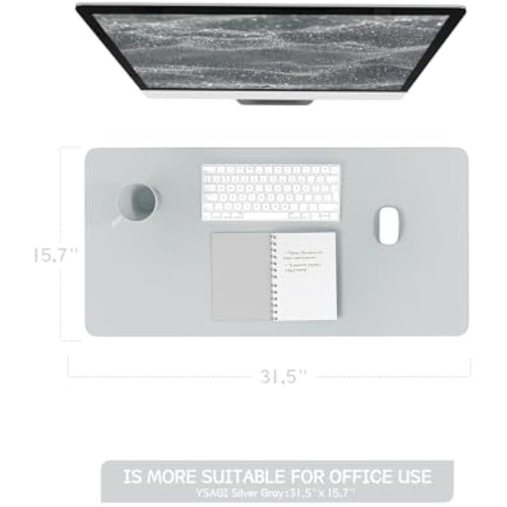 YSAGi Leather Desk Pad – Waterproof Non-Slip Office Writing Mat, Silver Grey