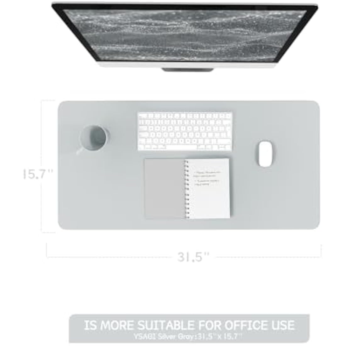 YSAGi Leather Desk Pad – Waterproof Non-Slip Office Writing Mat, Silver Grey