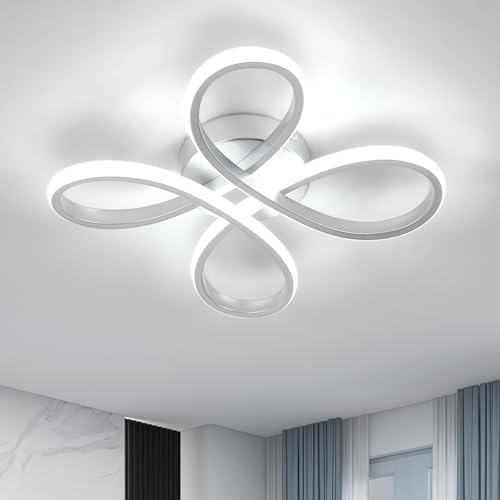 Dorlink Modern Flower LED Ceiling Light – 30W Silver Flush Mount, 6500K