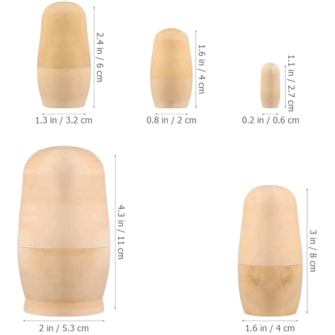 Tomaibaby Unpainted Russian Nesting Dolls – 5pc DIY Wooden Matryoshka