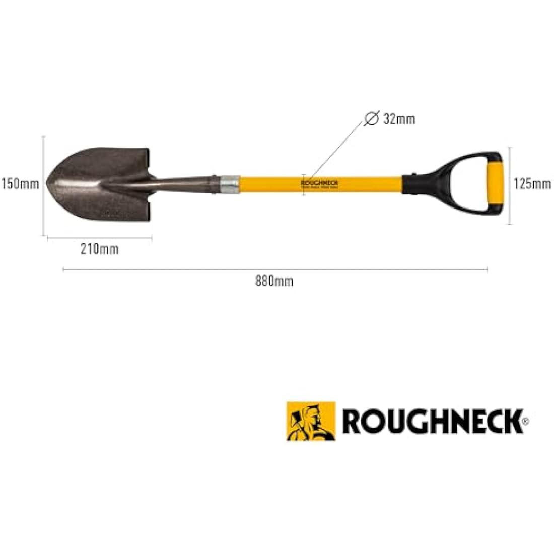 Roughneck Mini Shovel – Round Pointed Digging Tool with Fibreglass Handle