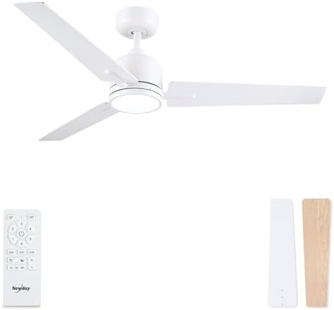 Newday 48" White Ceiling Fan with Dimmable LED Light and Remote Control