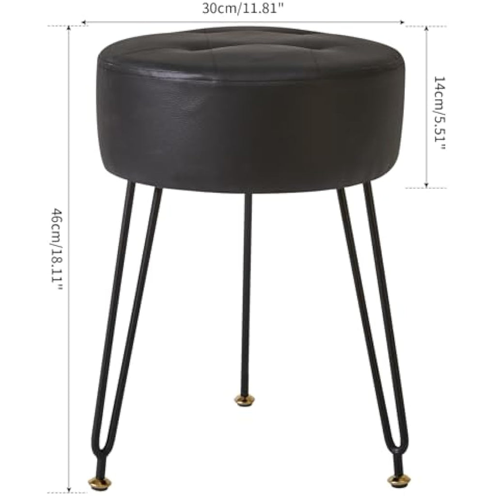 IBUYKE Faux Leather Round Vanity Stool – Modern Footrest with Gold Legs