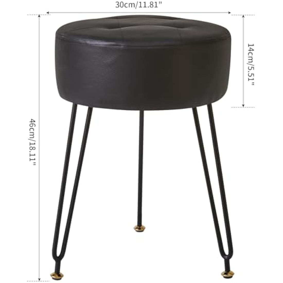 IBUYKE Faux Leather Round Vanity Stool – Modern Footrest with Gold Legs