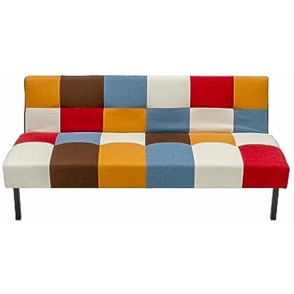 Modern Rainbow Patchwork Click Clack Sofa Bed Sleeper Settee