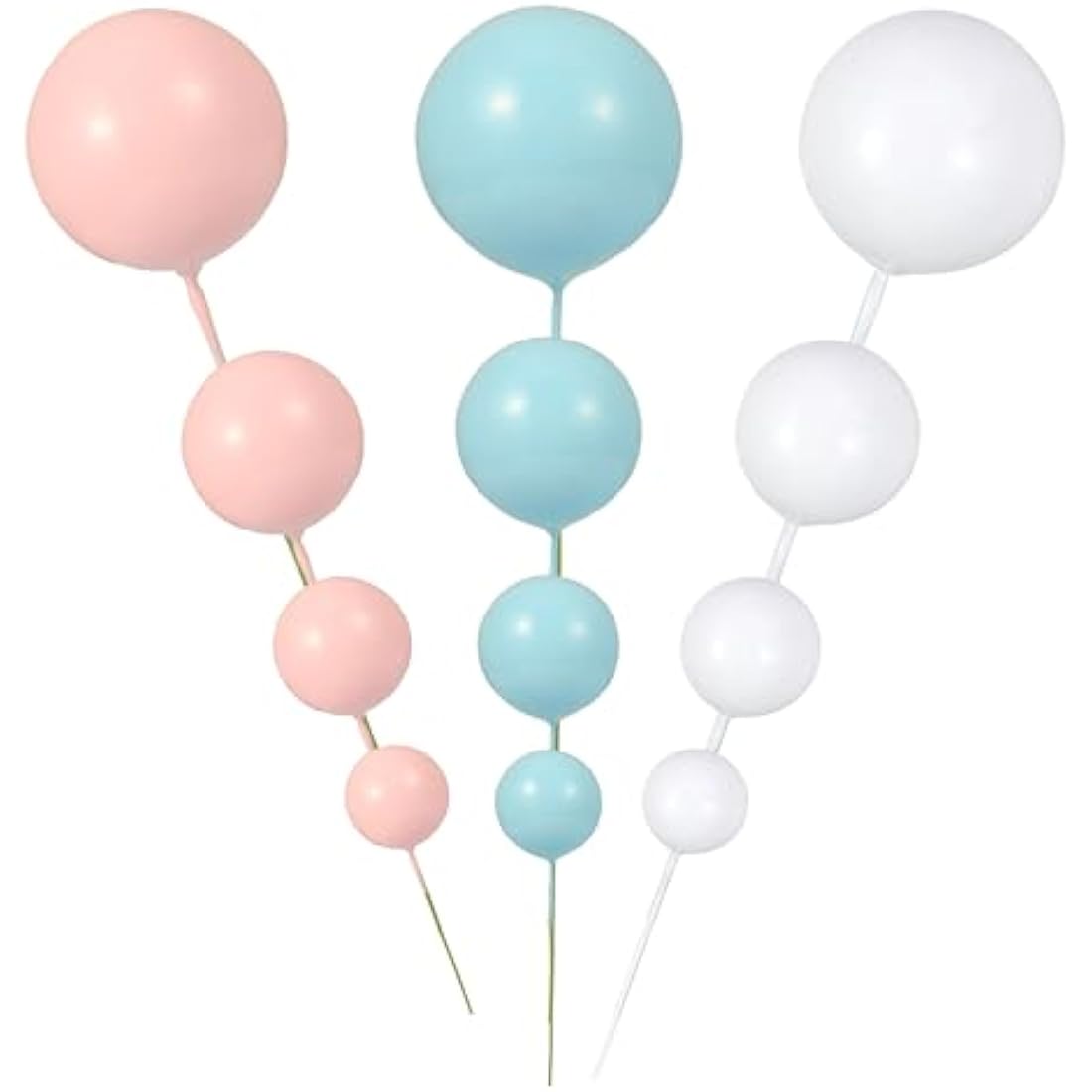 Gyufise 30Pcs Foam Ball Cake Toppers – White Blue Pink Cupcake Picks
