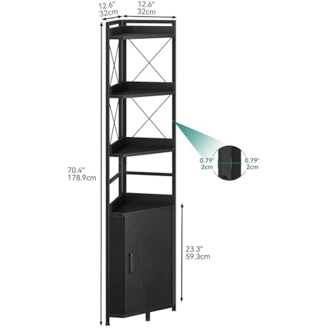 YITAHOME Corner Bookshelf | 4-Tier Industrial Storage Rack with Cabinet