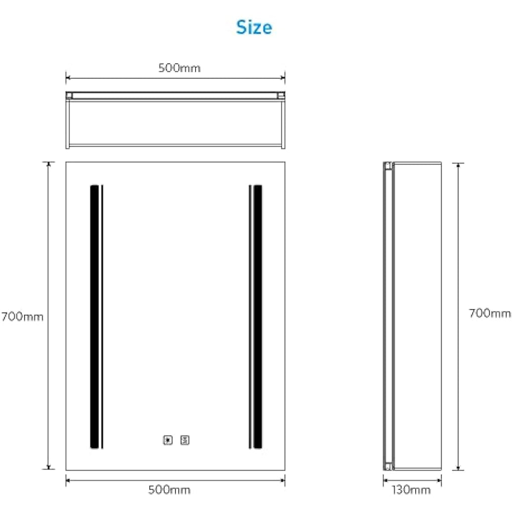 Tokvon Rivulet LED Bathroom Mirror Cabinet with Shaver Socket & Demister