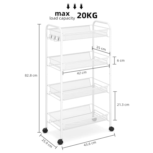 APEXCHASER 4-Tier Metal Rolling Utility Cart | Mobile Storage Trolley