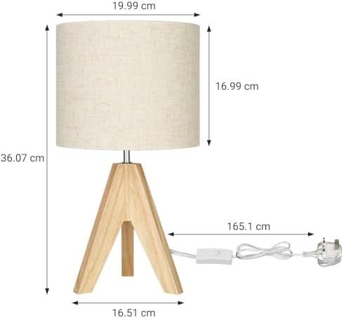 EDISHINE Wood Tripod Table Lamps Set of 2 | Beige Linen Bedside Lamps