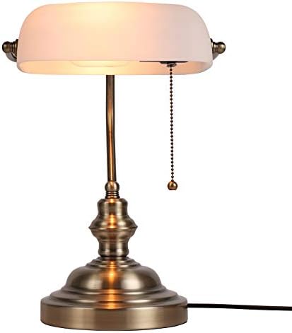 Bankers Desk Lamp – White Matted Glass Adjustable Light
