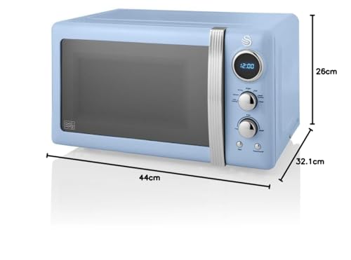 Swan Retro Digital Microwave | 800W 20L with 5 Power Levels – Blue