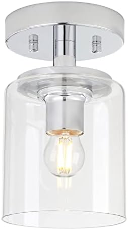 Jolof Store Industrial Glass Flush Mount Ceiling Light | Chrome E27 Fitting