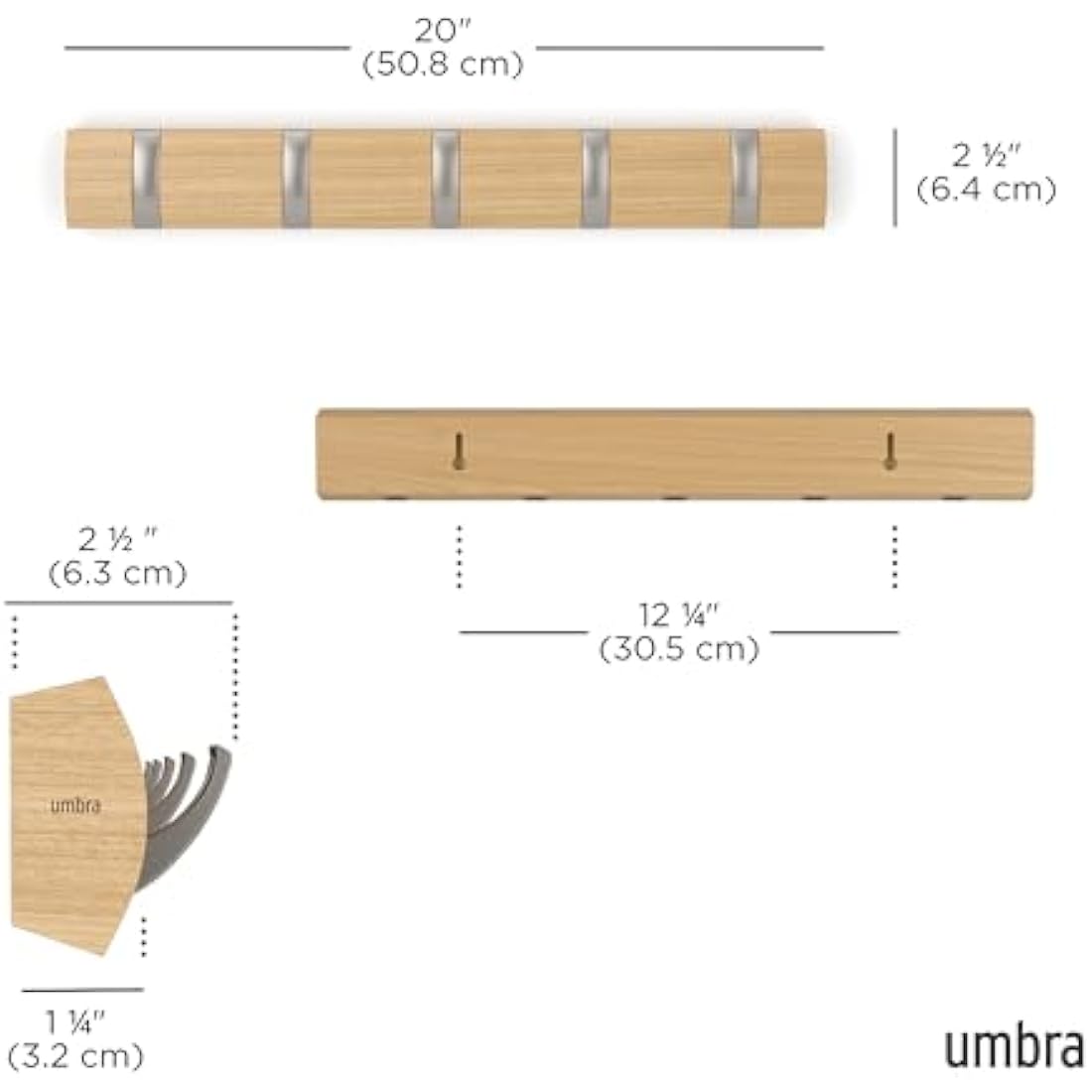 Umbra Flip 5-Hook Wall Mounted Coat Rack – Modern Natural Wood Hanger