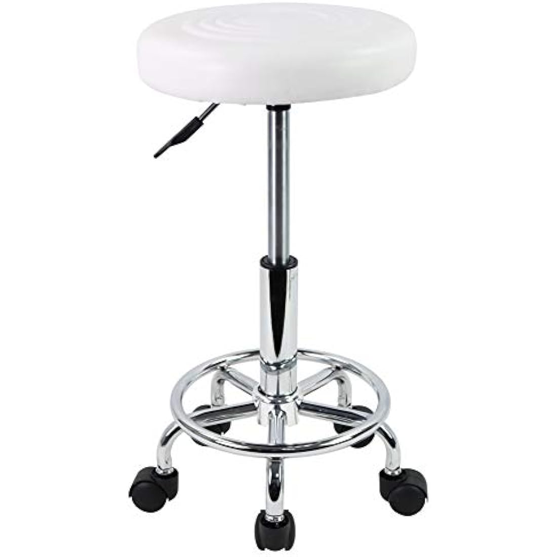 KKTONER PU Leather Rolling Stool - Swivel Salon Chair with Footrest, White