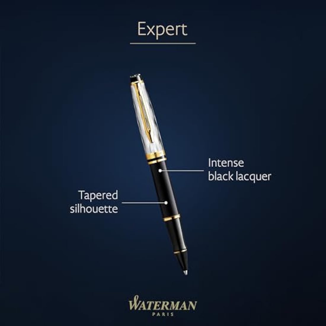 Waterman Expert Rollerball Pen – Black Lacquer with Gold Trim