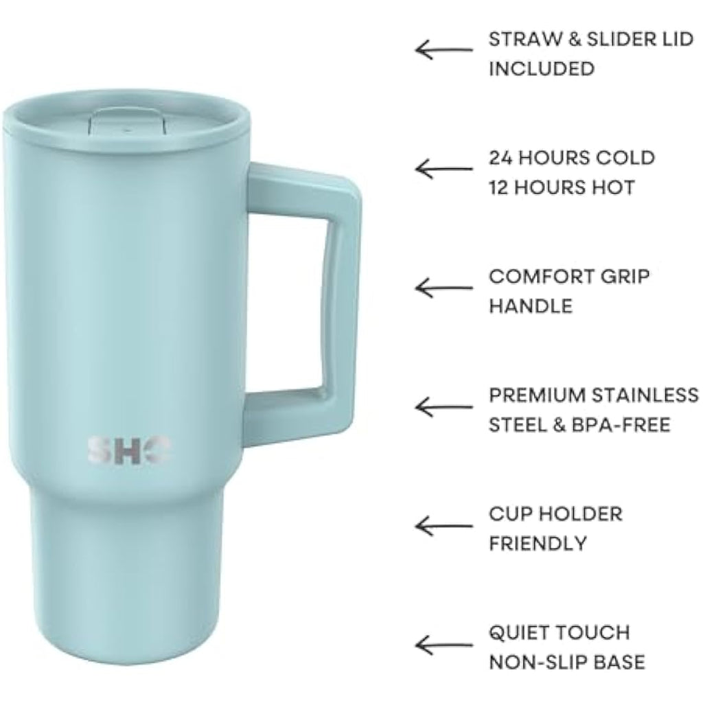 SHO XL 900ml Insulated Stainless Steel Tumbler with Handle & Straw