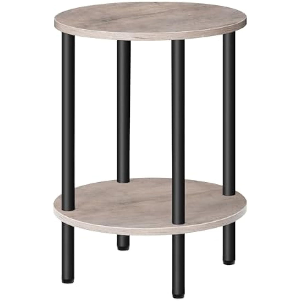 CHOEZON 2-Tier Round Side Table | Industrial Greige End Table Nightstand