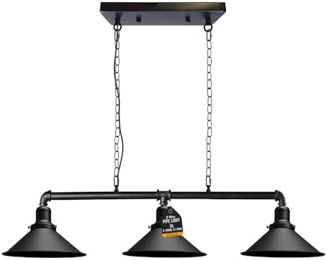Industrial 3-Way Pipe Pendant Light | Black Metal Cone Shade
