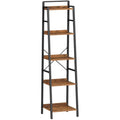 HOOBRO 5-Tier Ladder Shelf – Narrow Industrial Bookcase, Rustic Brown