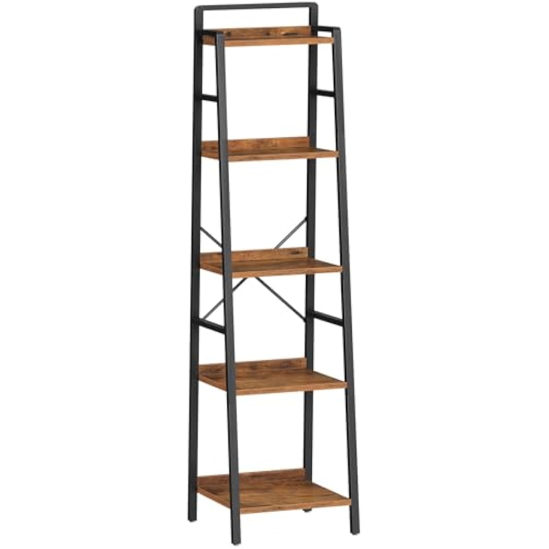 HOOBRO 5-Tier Ladder Shelf – Narrow Industrial Bookcase, Rustic Brown