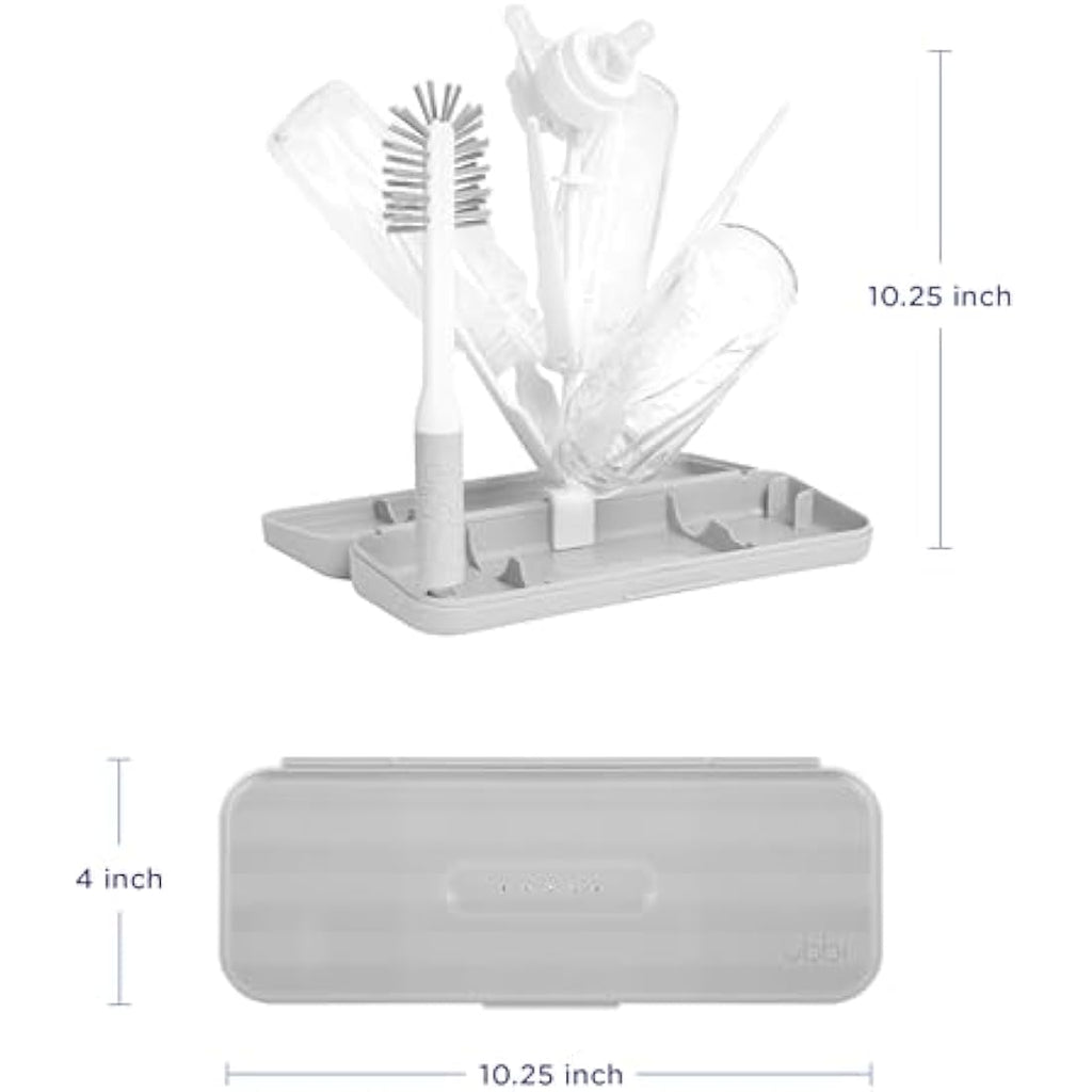 Ubbi On-The-Go Baby Bottle Drying Rack and Brush Set – Gray, 4-Piece