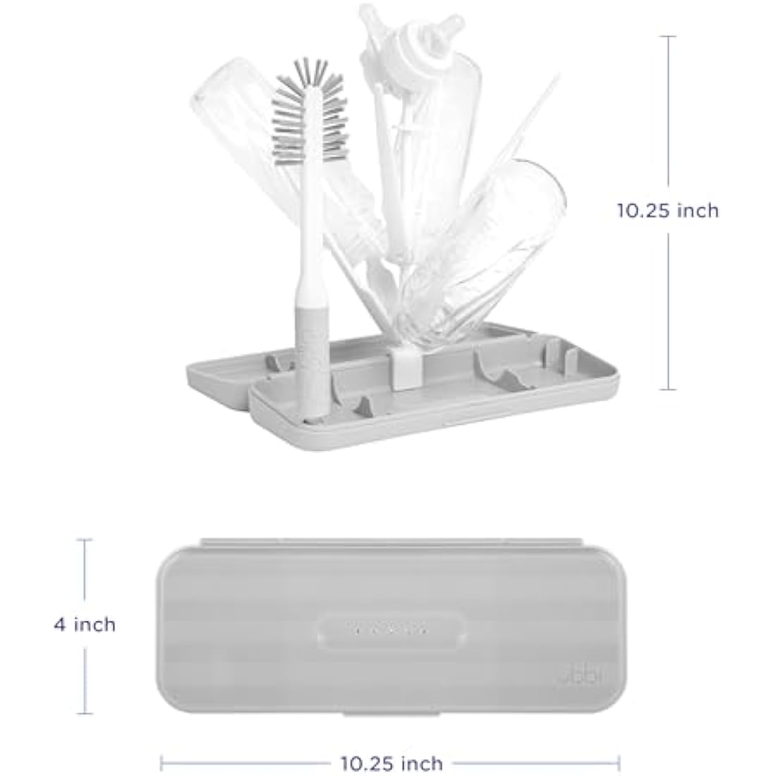 Ubbi On-The-Go Baby Bottle Drying Rack and Brush Set – Gray, 4-Piece