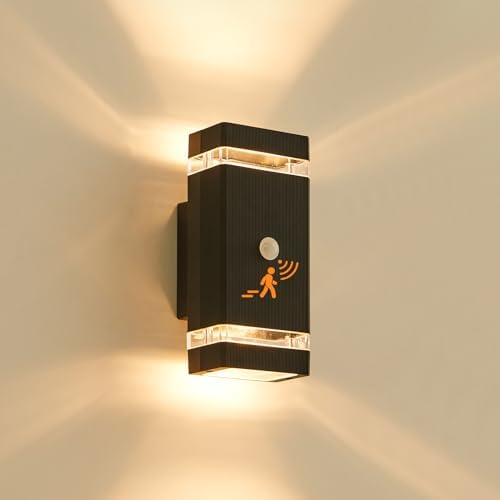 LMP Outdoor Motion Sensor Wall Light – IP65 Modern Black Up Down Sconce