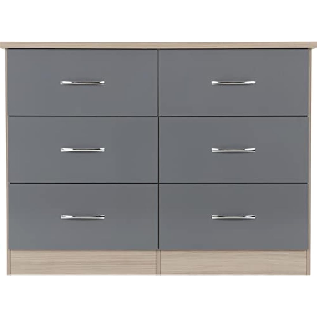Seconique Nevada 6 Drawer Chest – Grey Gloss & Light Oak Dresser