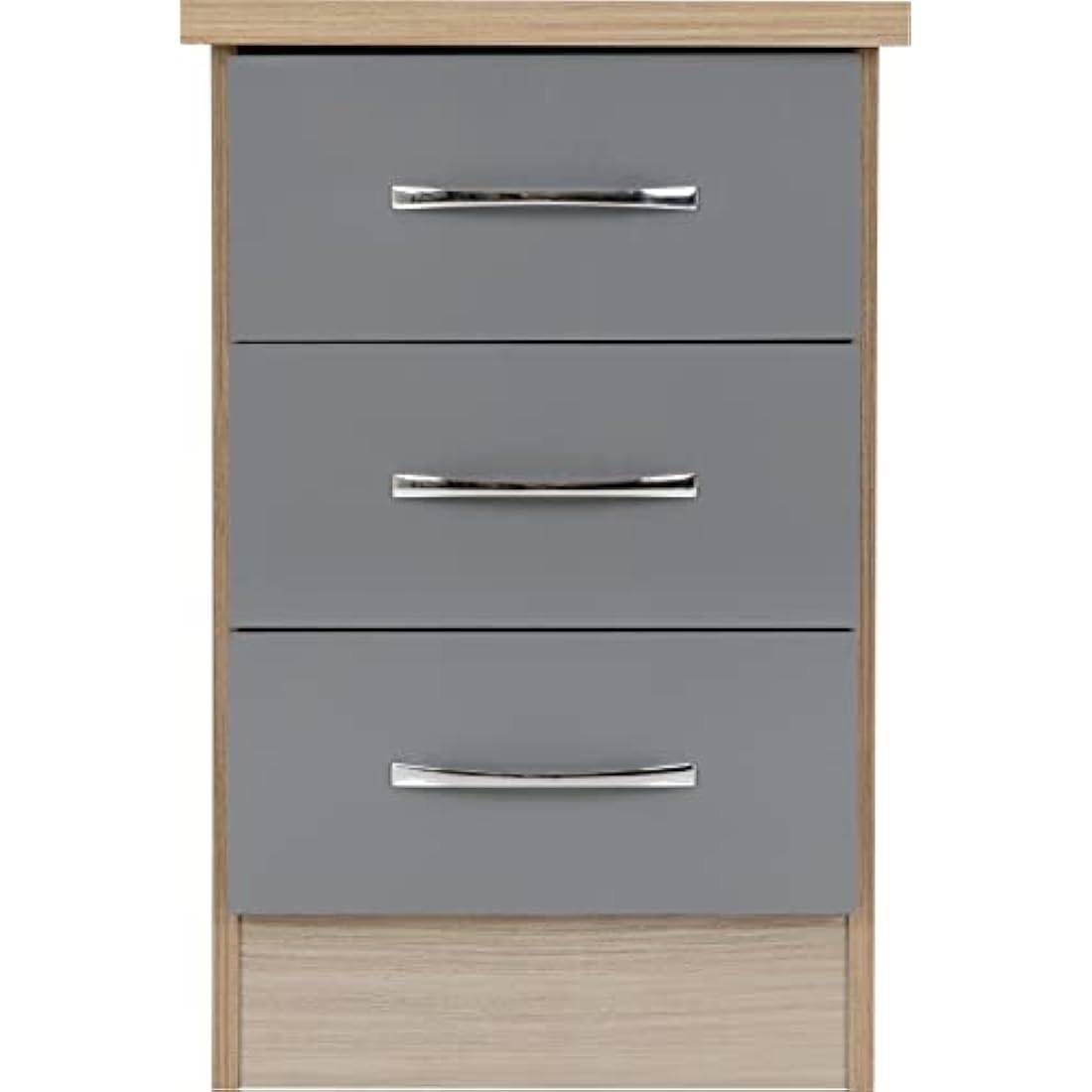 Seconique Nevada 3 Drawer Bedside Table – Grey Gloss & Light Oak