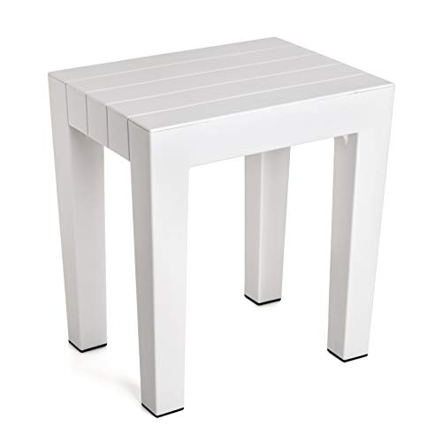 TATAY Rectangular Stool – White Wood Effect Polypropylene Stool