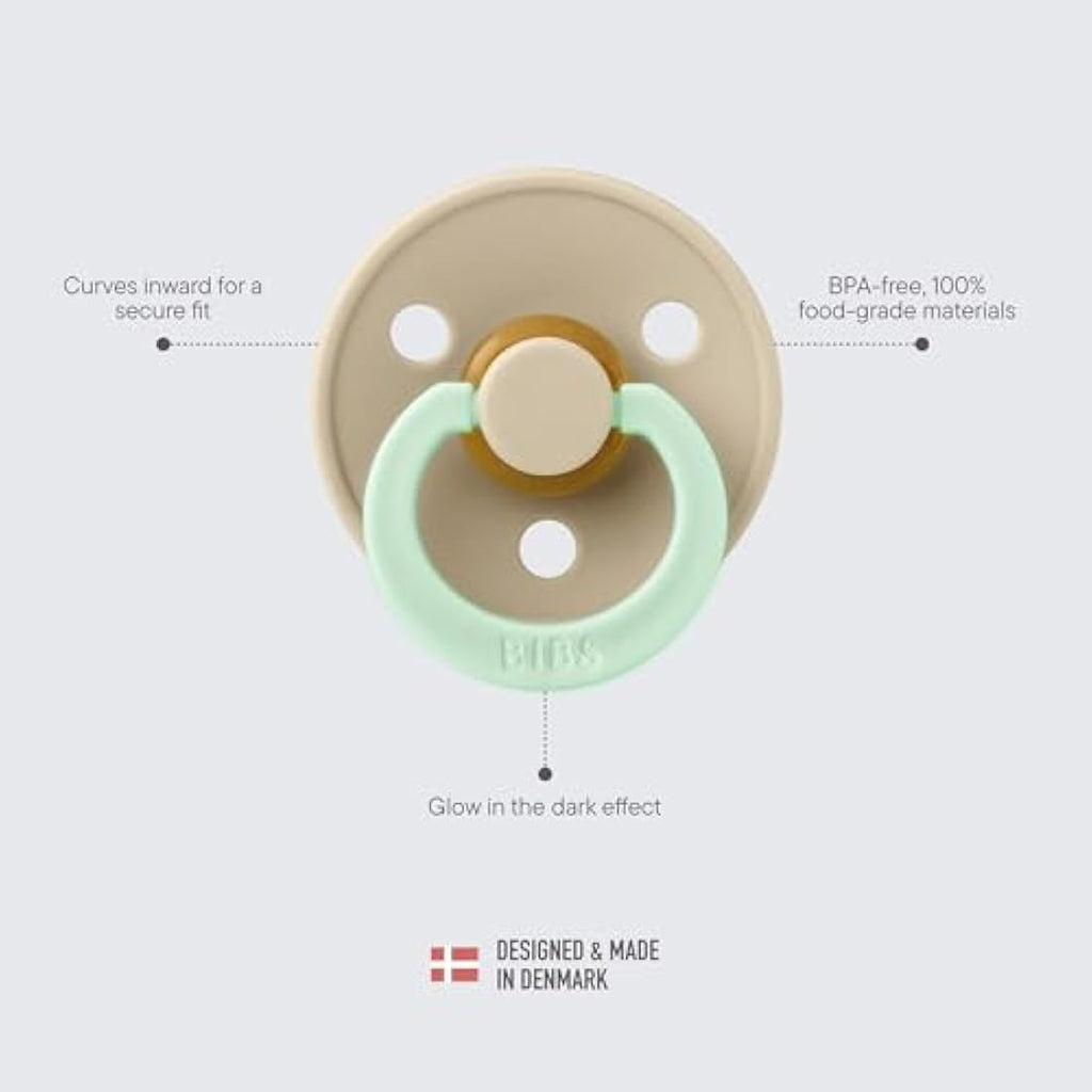 BIBS Colour Night Glow Pacifier – Natural Rubber Latex, Size 3, 2-Pack