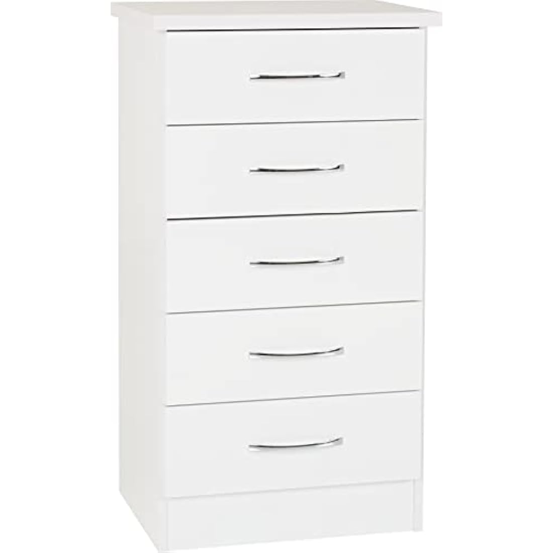 Seconique Nevada 5 Drawer Narrow Chest – White High Gloss Dresser