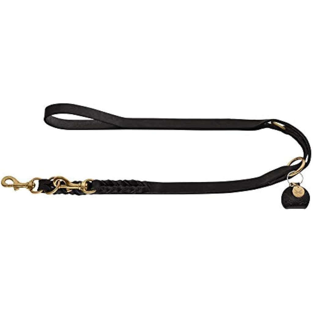 Hunter Sansibar Solid Braided Leather Dog Lead – 3-Way Adjustable Black