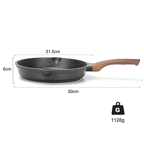 ZUOFENG 28cm Nonstick Frying Pan with Lid | Granite Stone Induction Pan