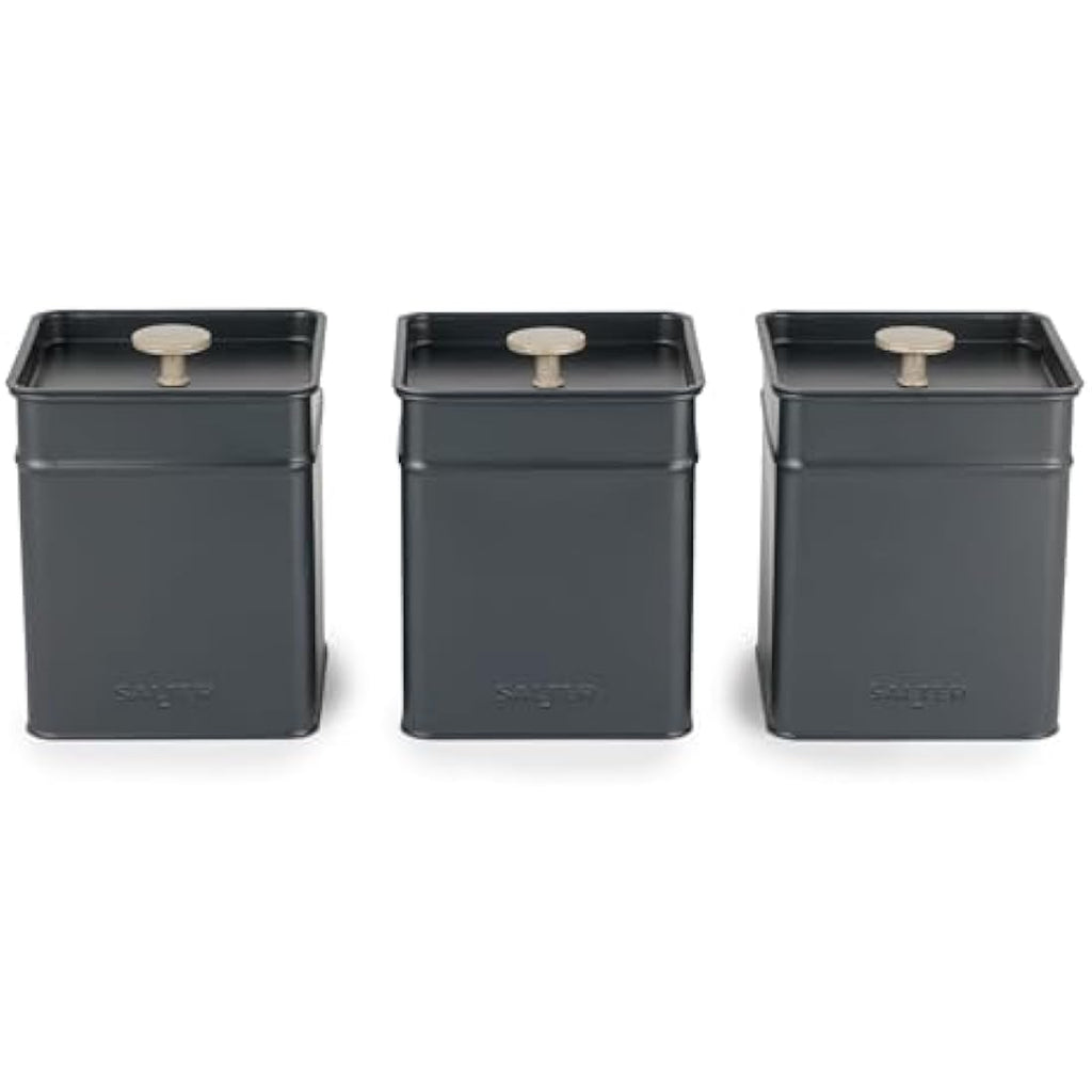 3-Piece Kitchen Canister Set – Blue Grey Powder-Coated Tins