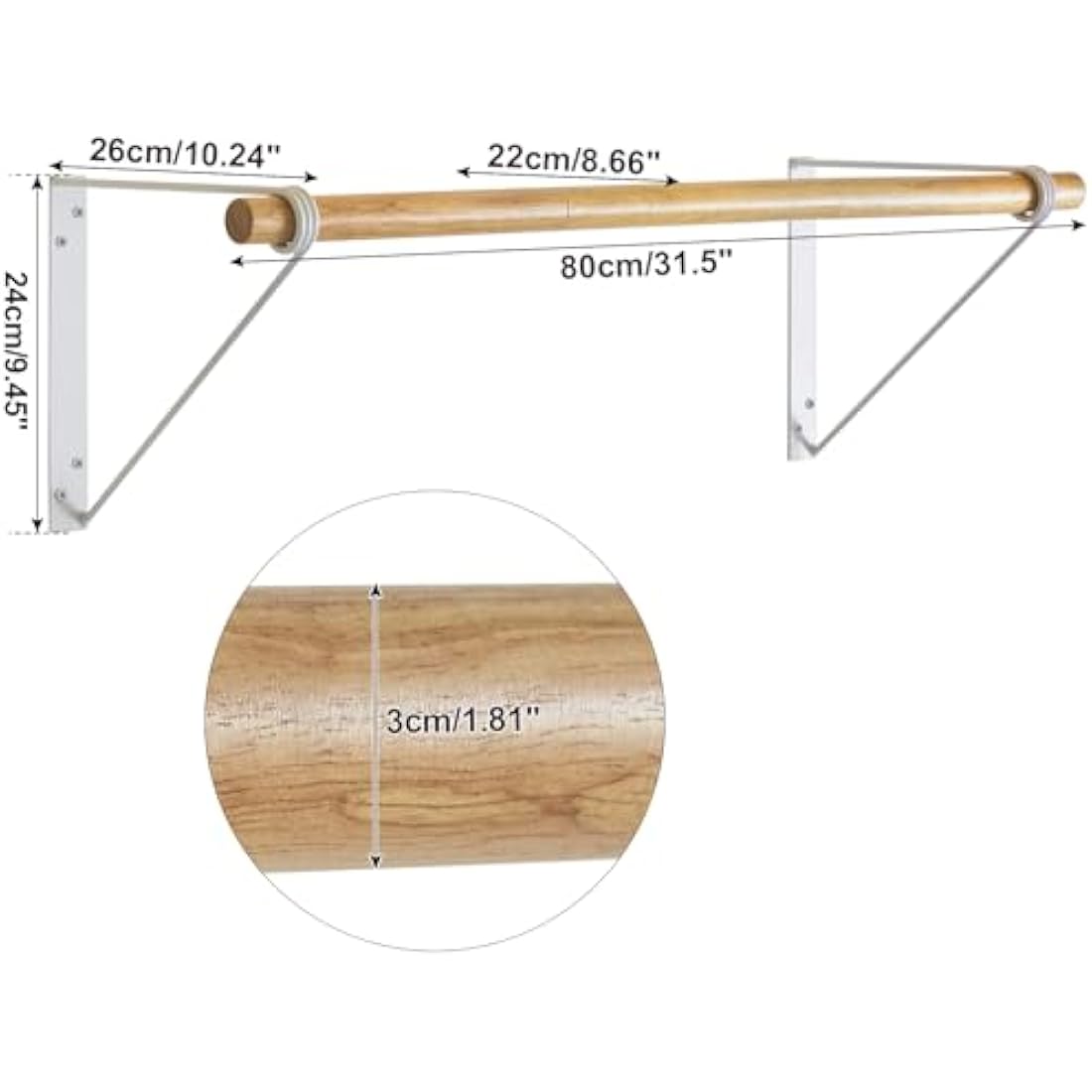 IBUYKE Wall Mounted Wood Coat Rack – Industrial White Clothes Rail