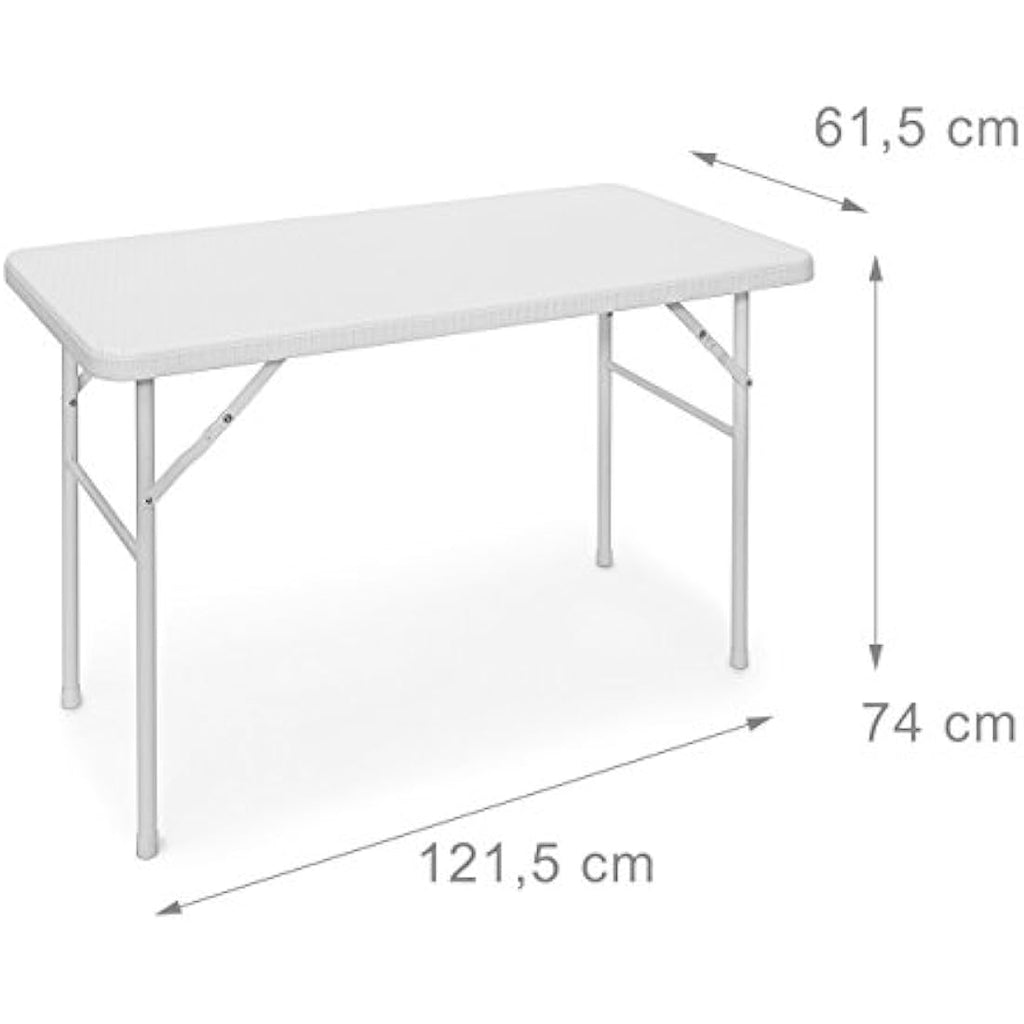 Relaxdays BASTIAN Folding Patio Table – White Rattan Look Metal Frame