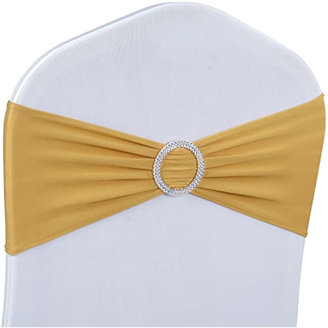 Babenest Gold Spandex Chair Sashes | Stretch Wedding Bands - 100 Pack