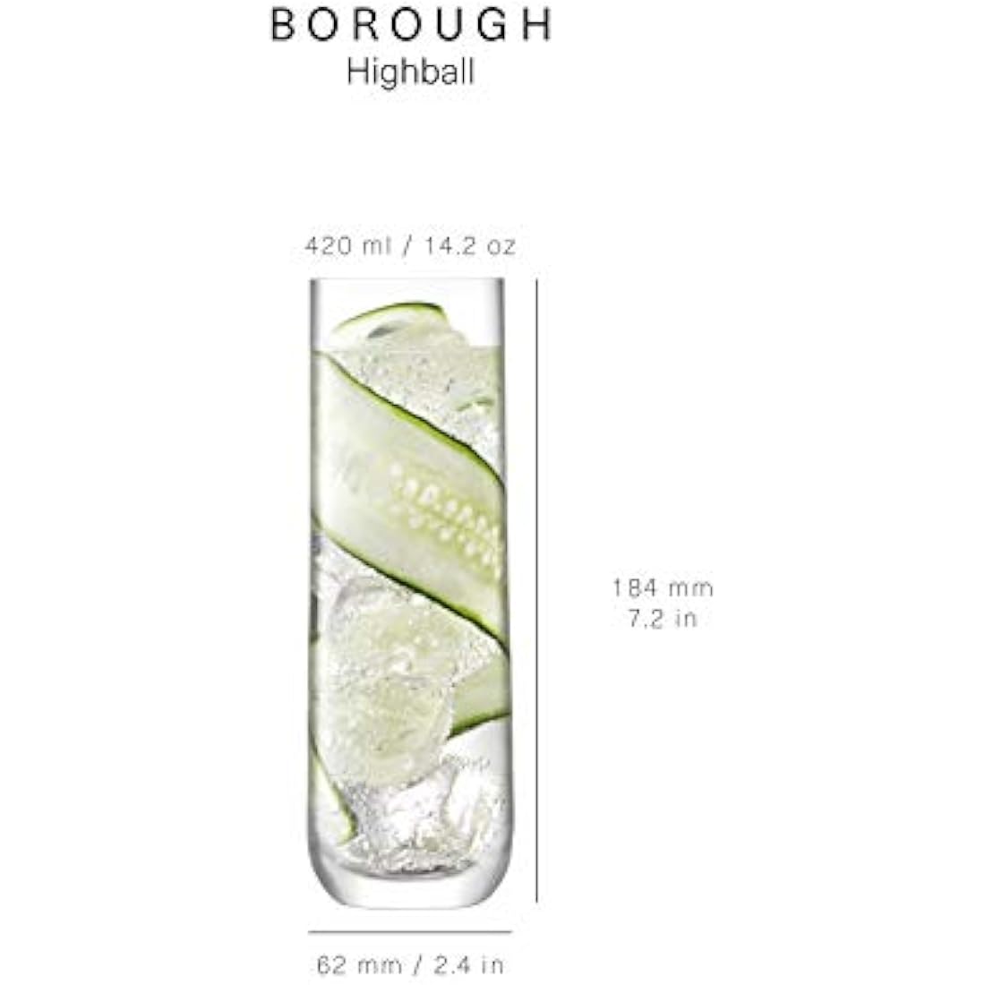 LSA International Borough Highball Glasses - 420ml Clear Crystalline - Set of 4