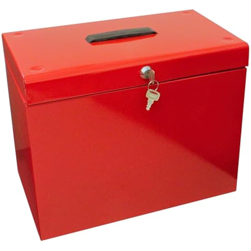 Cathedral A4 Steel File Box with 5 Suspension Files & Lock – Red