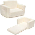 BEJOY Kids 2-in-1 Flip Out Sofa Bed – Sherpa Toddler Convertible Chair, White